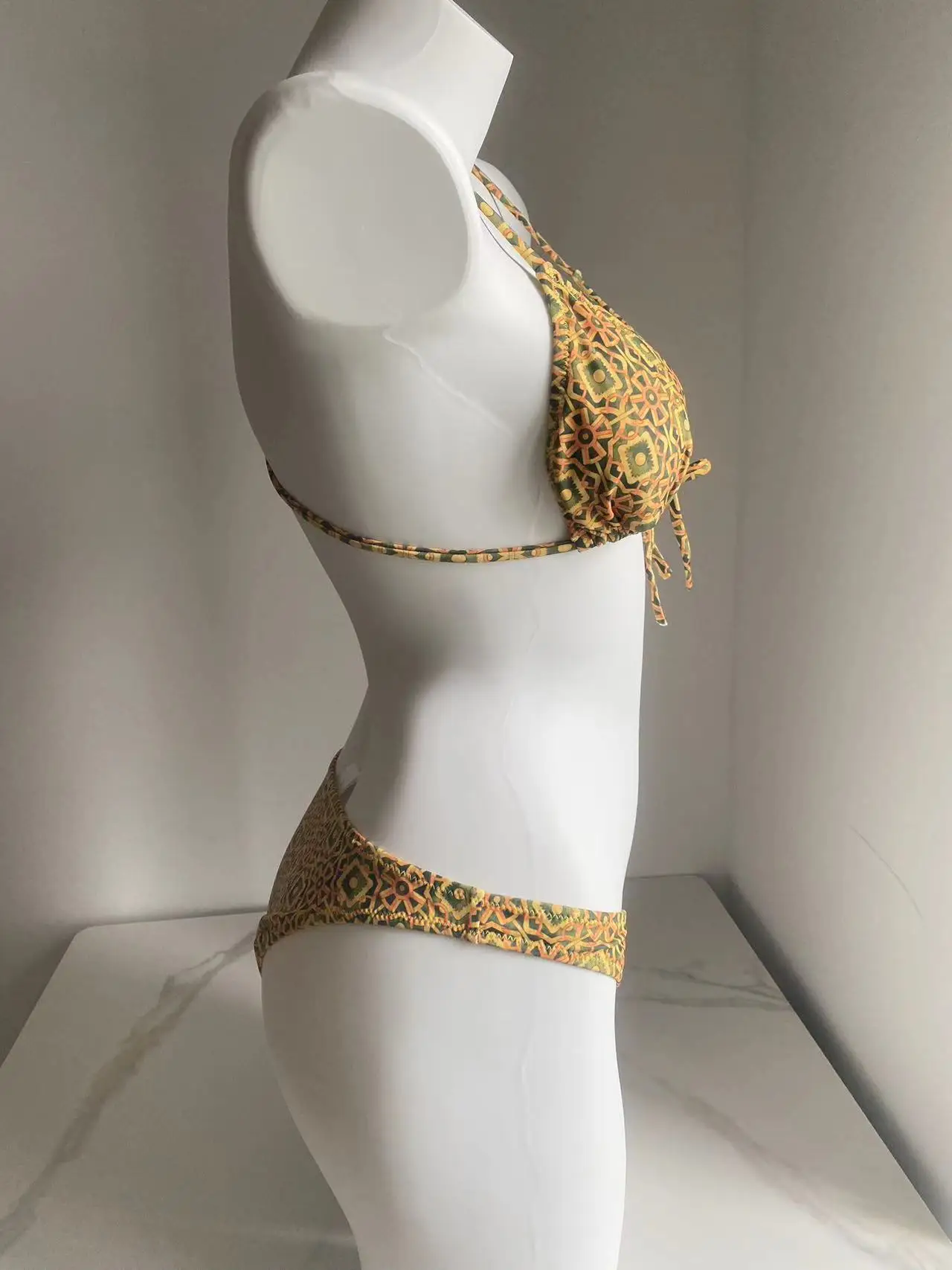 Trójkątne Bikini seksowny strój kąpielowy z kwiatowym nadrukiem kostium kąpielowy bandażowy strój kąpielowy Biquini kobiety Vintage stringi plażowe