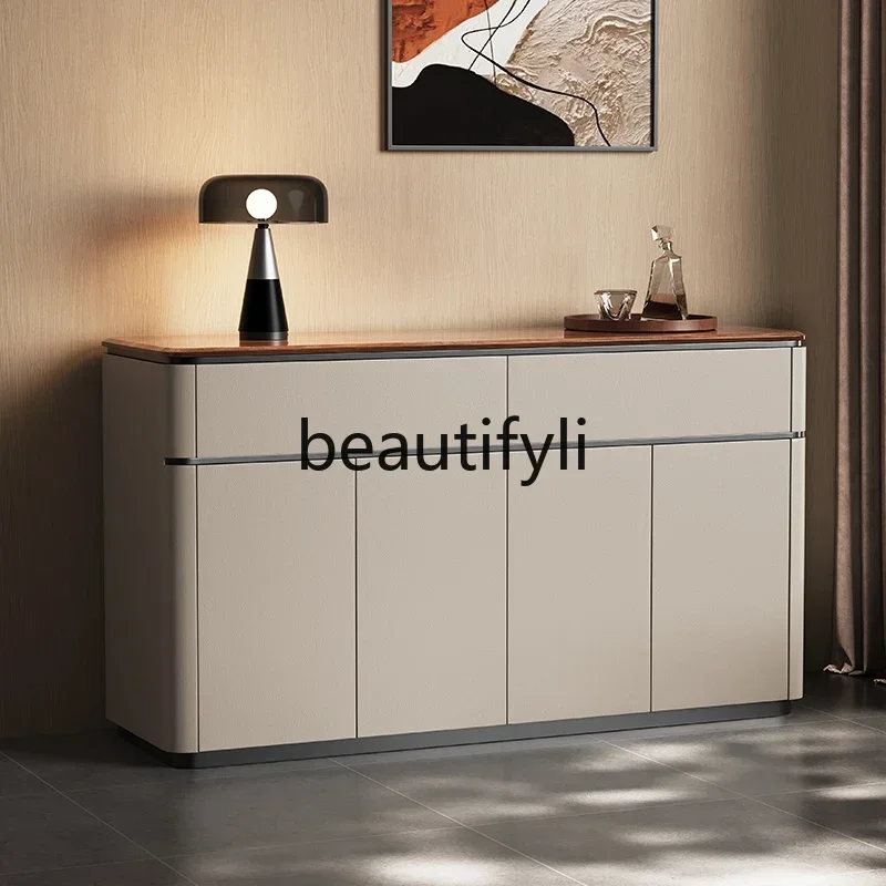

Italian minimalist wall integrated locker floor-to-ceiling light luxury walnut solid wood dining side cabinetQ