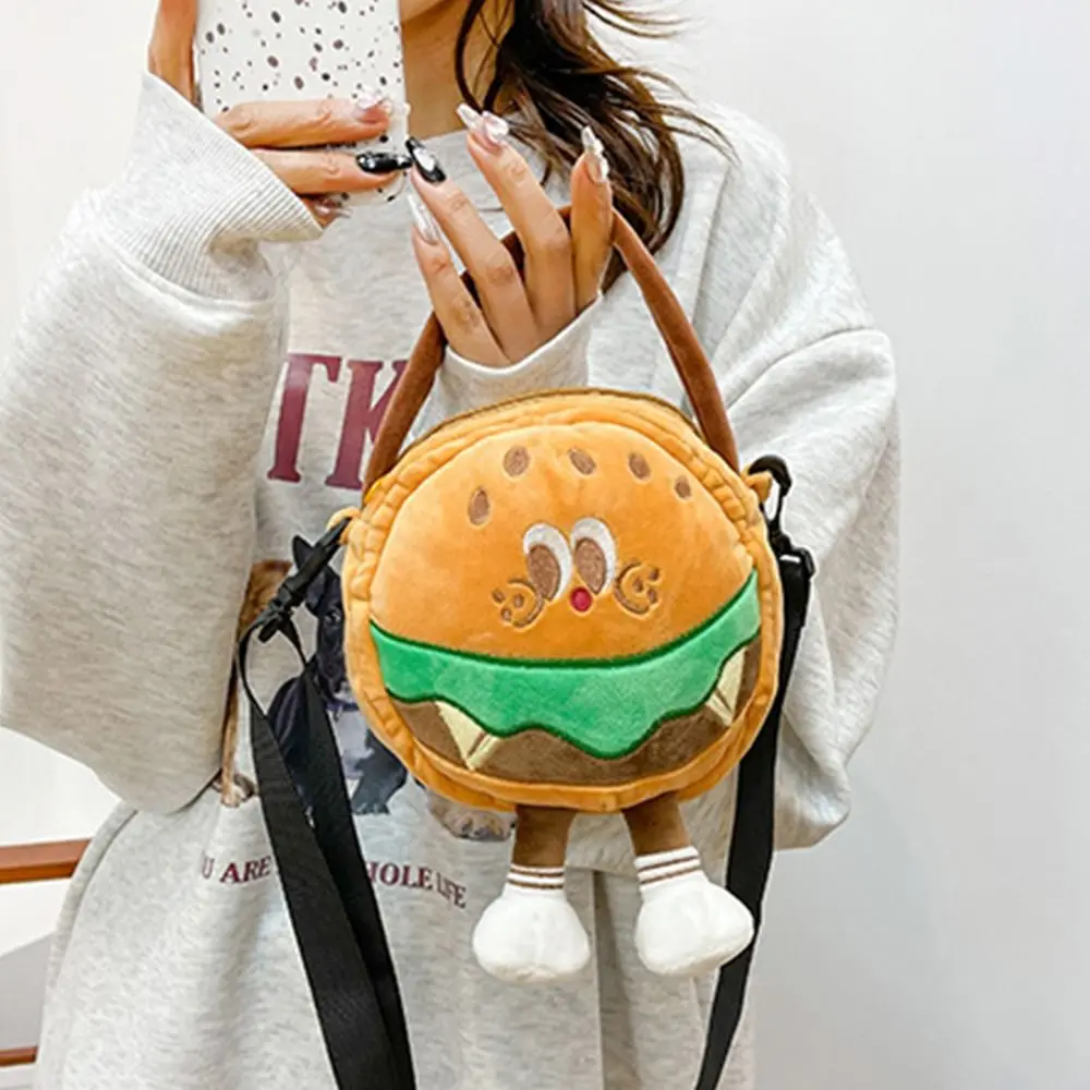 Bonita muñeca de peluche, bolso para patatas fritas, bolso cruzado esponjoso, bolso de hamburguesa de dibujos animados, bolso de mano, bolso de hombro de juguete de peluche para niña