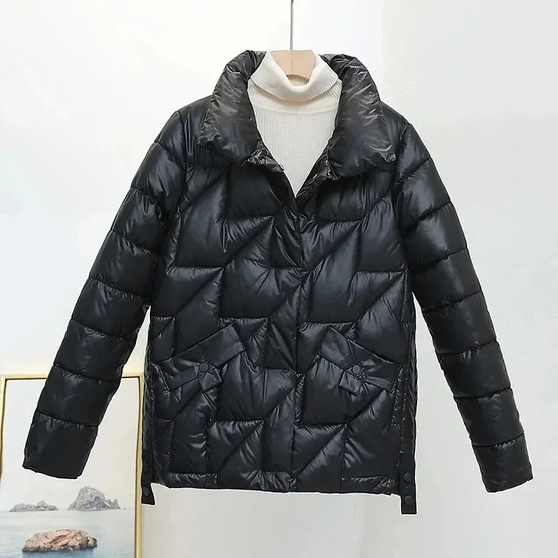 

Glossy Short Down Cotton Coat Female New Korean Version Overcoat Wild Stand Collar Cotton Clothes Loose Winter Padded Jacket