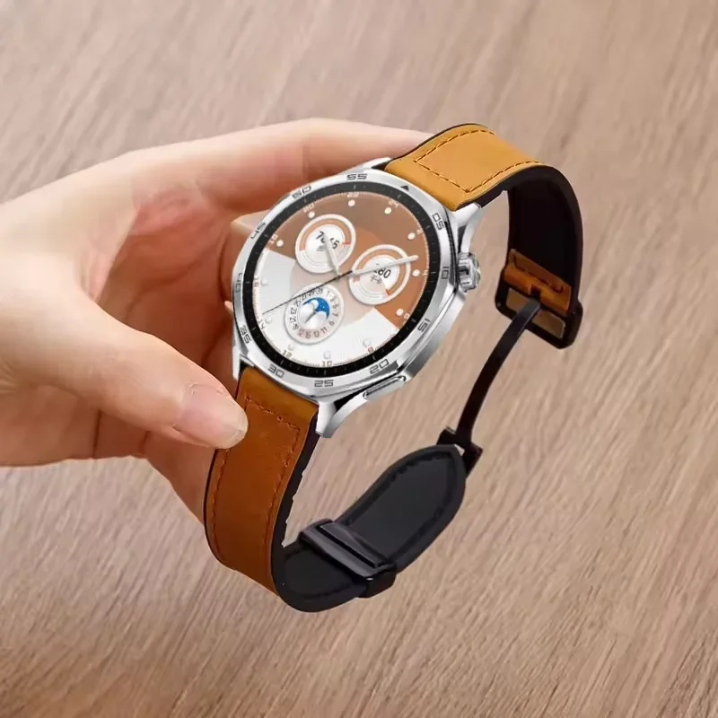 화웨이 시계 GT5-6 프로 46mm 용 22mm 20mm 실리콘 + 가죽 스트랩 화웨이 시계 GT6-5-4-3 용 마그네틱 버클 손목 밴드