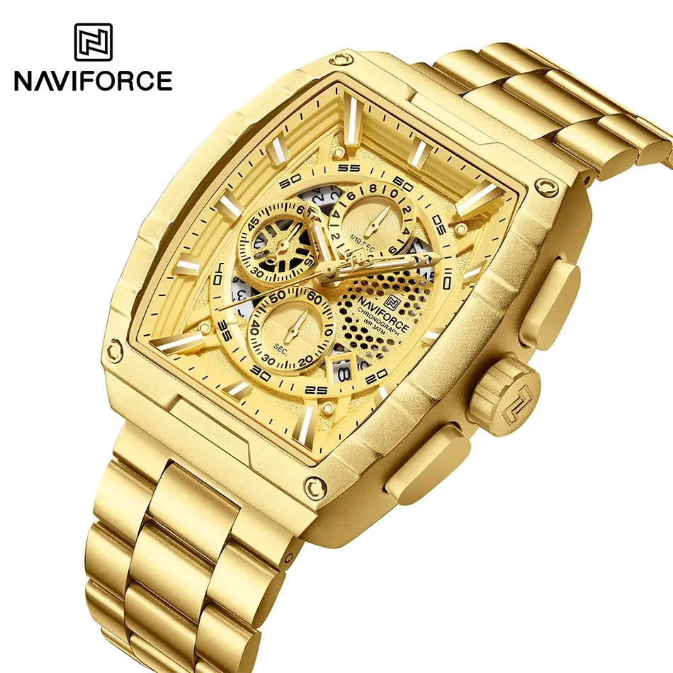 

Мужские часы NAVIFORCE NF8066, высокое качество, автоматическая дата, большой циферблат, стальной браслет, спортивные кварцевые часы.