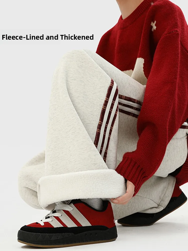 

Американские спортивные повседневные брюки-джоггеры с начесом для подростков, свободного кроя, прямые штанины, зимние