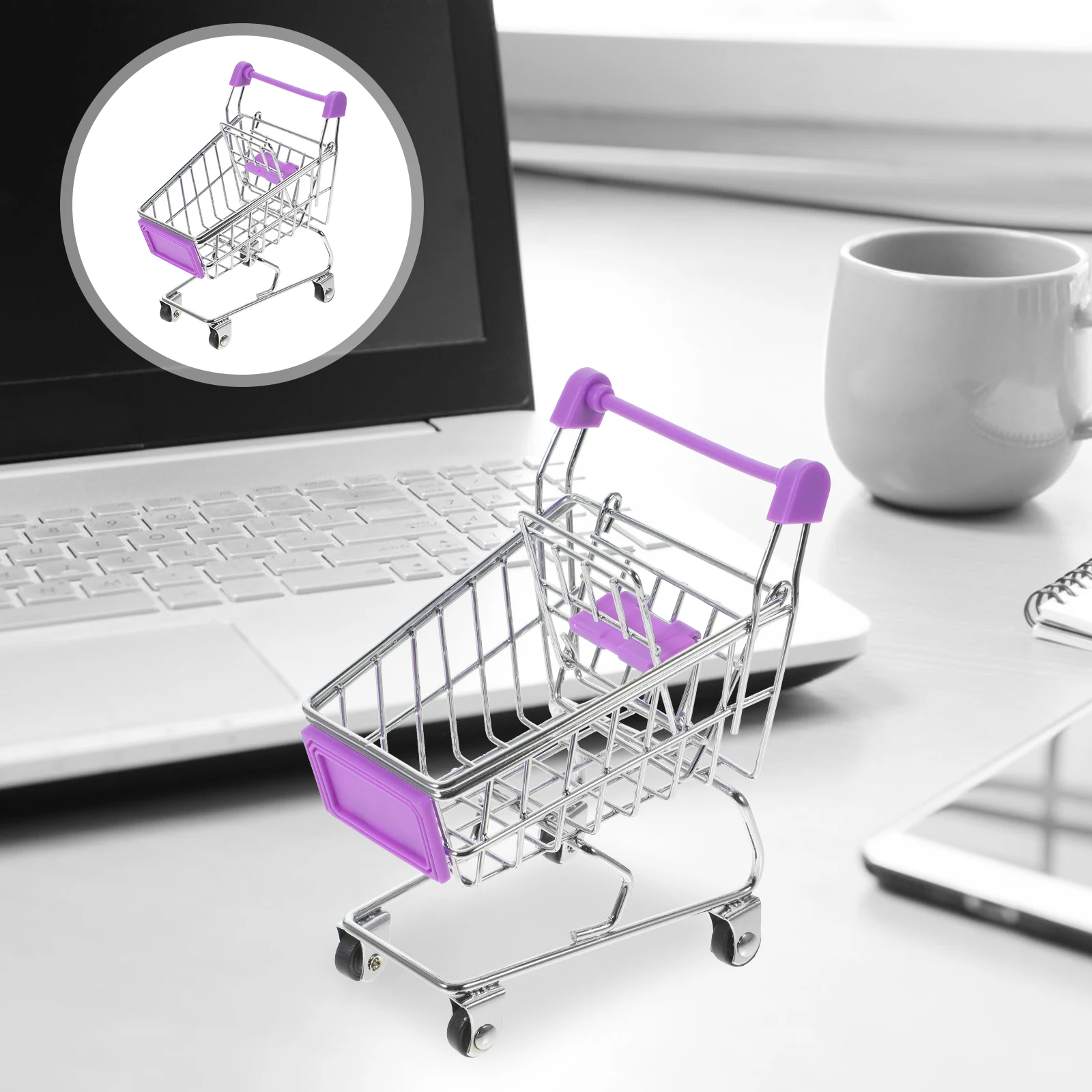 

Cute Mini Shopping Cart Storage Basket 11X7.5X11Cm Desktop Organizer For Pens Cosmetics Cellphones Office Supplies Play Kitchen