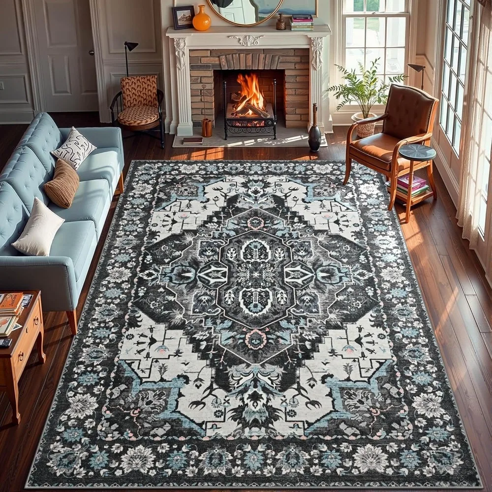 

YJ.GWL Area Rugs for Living Room 6x9 Machine Washable Rugs for Bedroom, Non Slip Abstract Vintage Boho Rug Indoor Carpet, Large