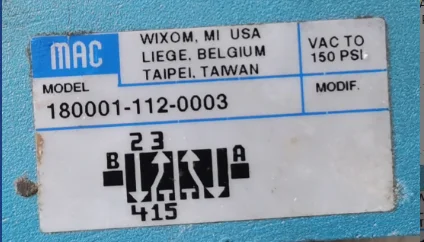 MAC Solenoid Valve 180001-112-0003 Is For Reference Only.