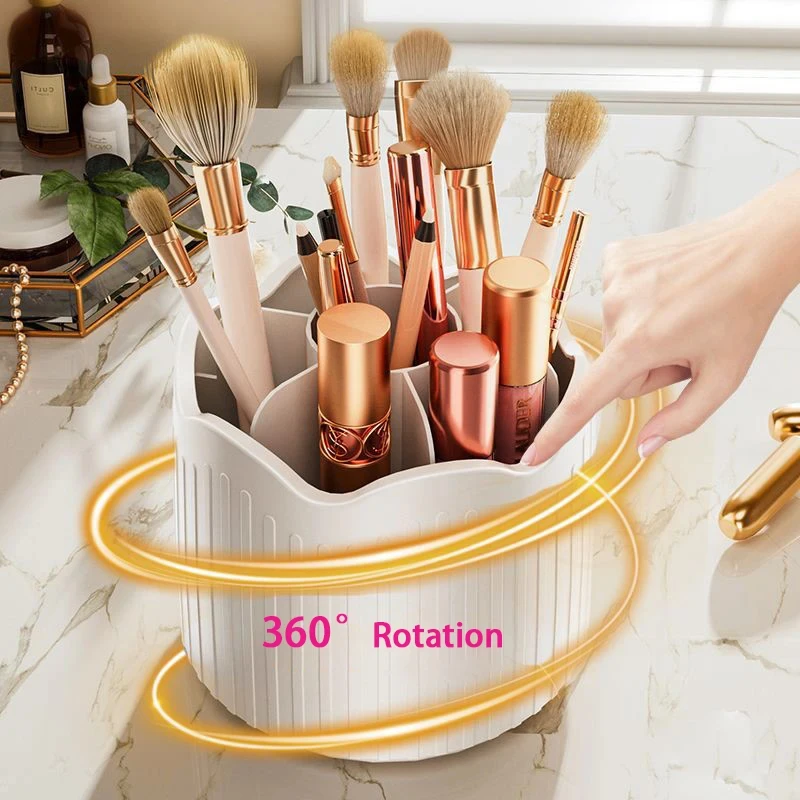 360 Degree Rotating Makeup Brush Holder Cosmetics Organizer With Lid for Vanity Multi-Functional Pen Holder Lipstick Storage Box