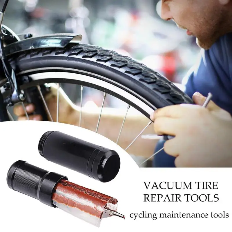 Tire Repair Kit With Plugs Aluminum Alloy Cycling Maintenance Tools Vacuum Tire Repair Tool Rubber Tire Repair Strings Outdoor