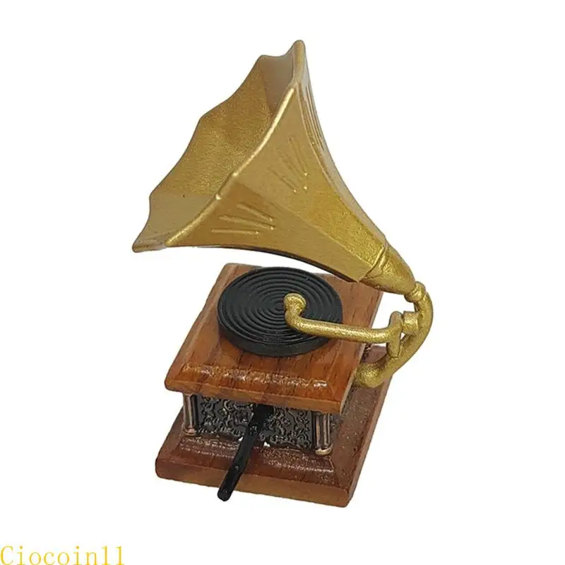 

Y1UB Detailed Miniature Phonograph Dollhouses Display Enhances Living Room Pretend Play Accessories