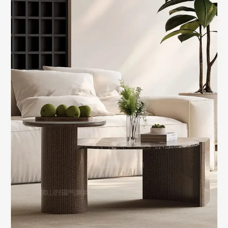 D178  Minimalist Coffee Table Home Living Room Small Apartment Marble round Silent Style  Tempered Glass Art