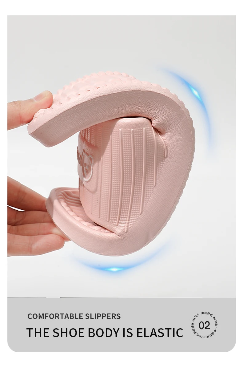 Cute Bear Summer Slippers Women Men Soft EVA Thick Platform Slides Non-Slip Quick-Drying Bathroom Shower Shoes Indoor Home Mule
