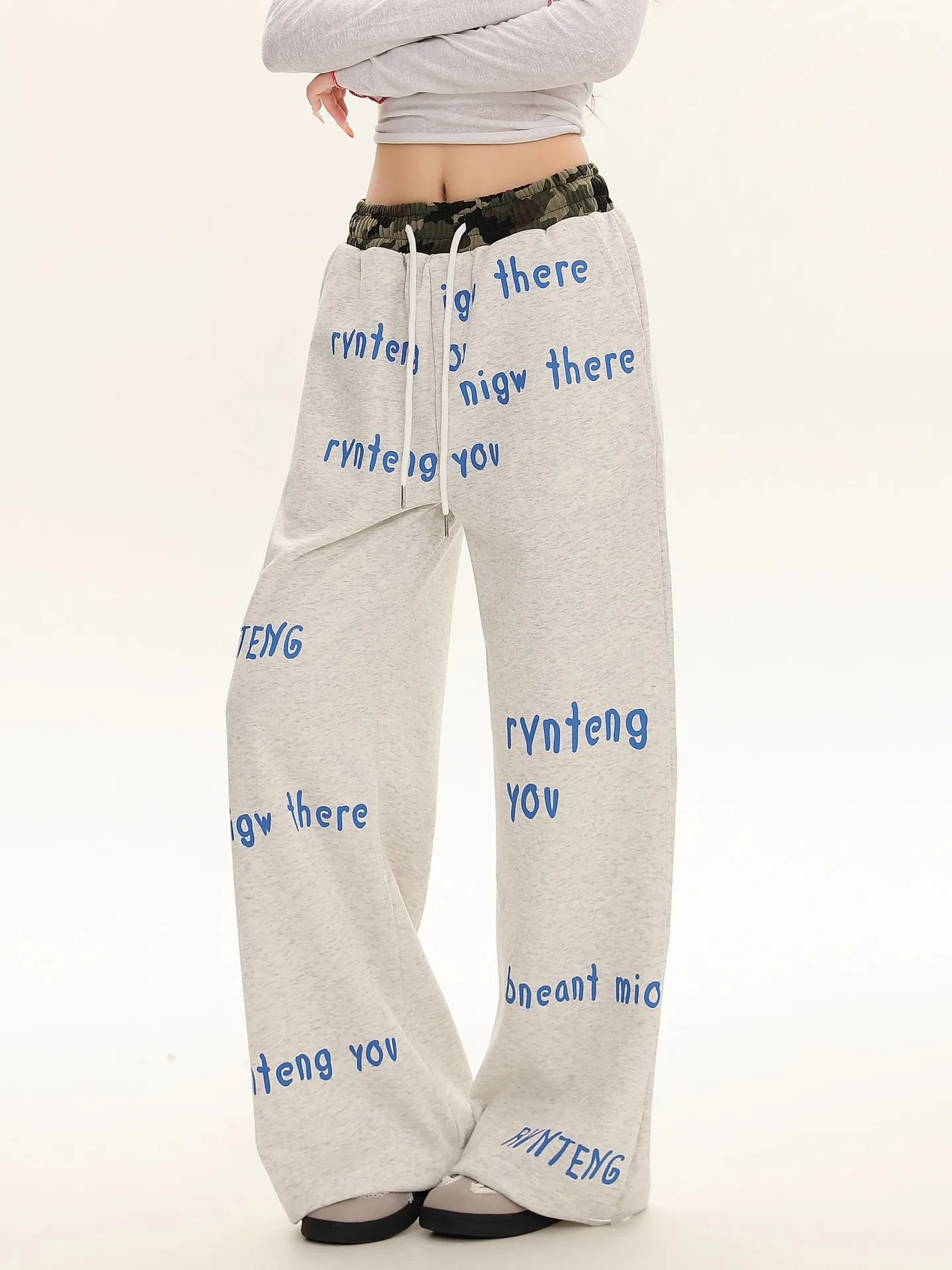 

Y2K женские камуфляжные спортивные штаны с композитной талией и широкими штанинами, свободные повседневные спортивные штаны, модная уличная одежда