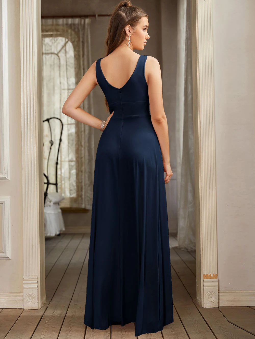 Women Evening Dresses 2023 Sister Group Sexy Split V Neck Backless Sleeveless Formal Wedding Party Prom Gowns Bridesmaid Vestido