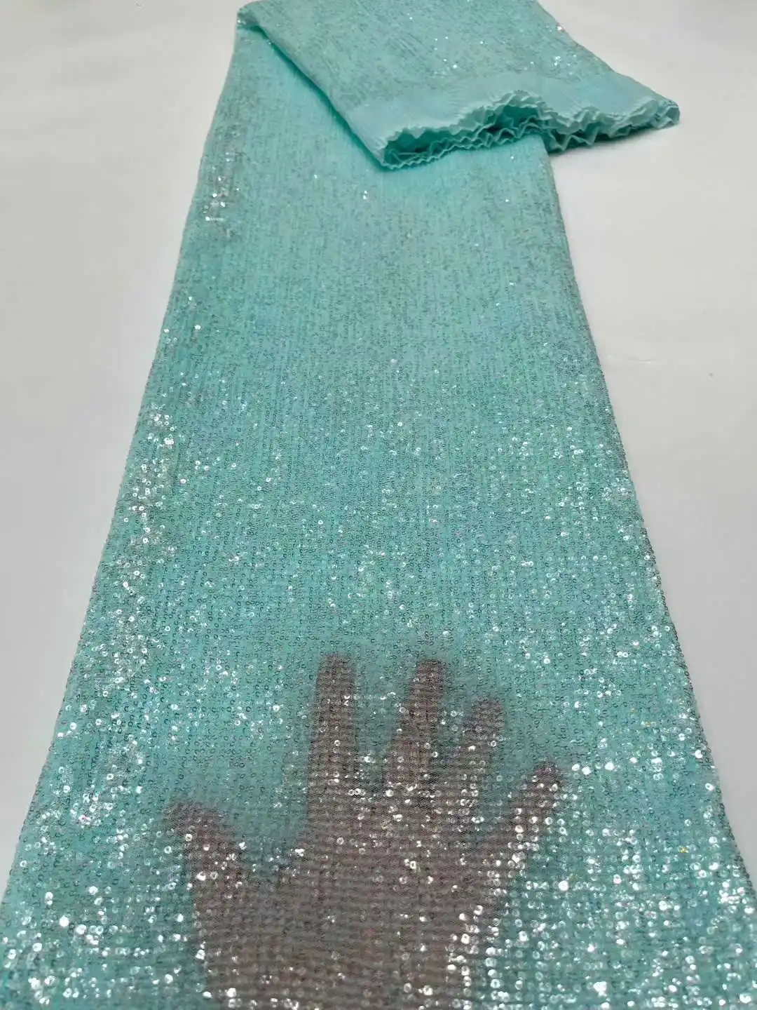 Tessuto di pizzo africano da 5 metri Tessuto di pizzo nigeriano ricamato con paillettes di perline Tessuto di pizzo netto francese africano di alta qualità AH1545