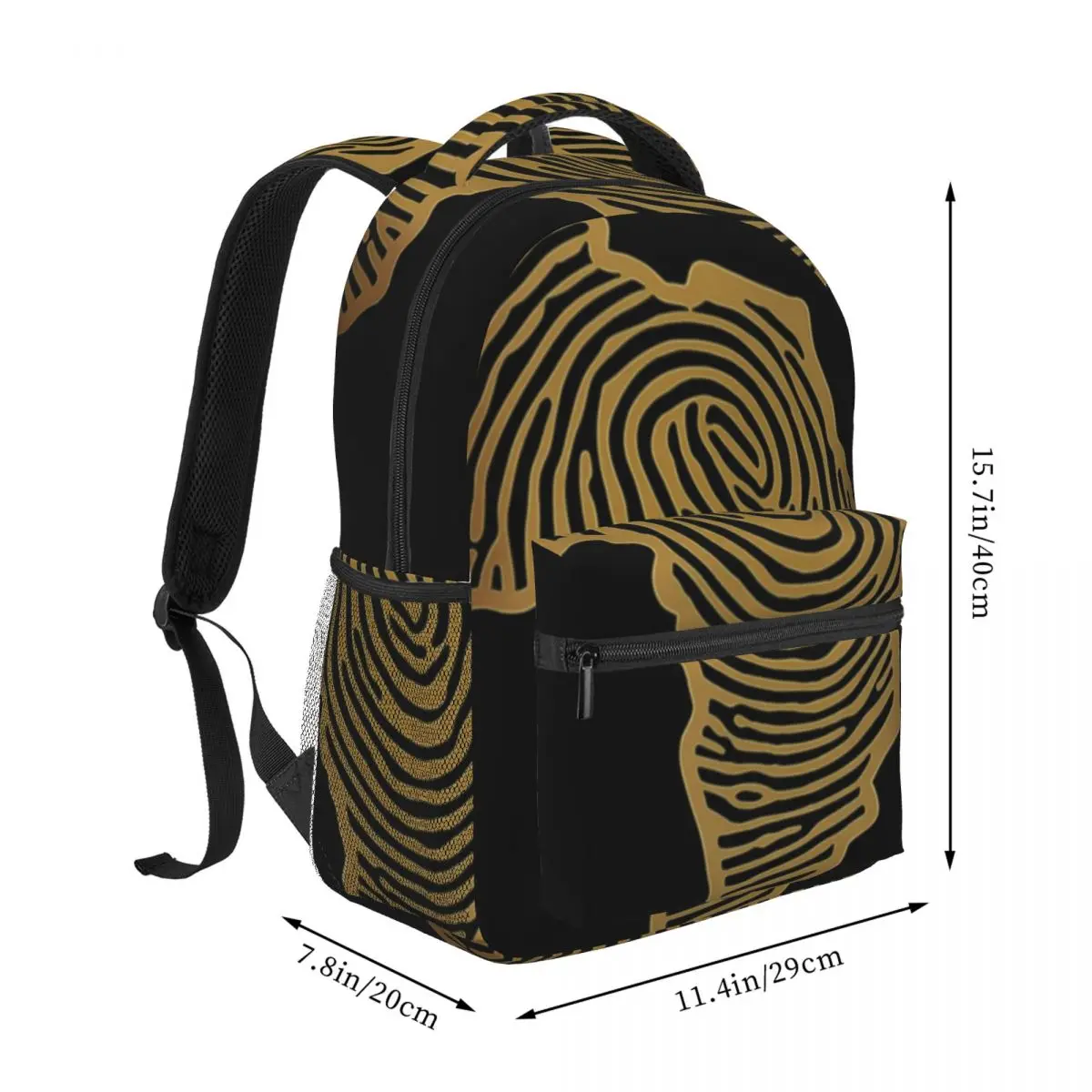 Sport School Backpack Center Africa Fingerprint Minimalist Line Art Gold White Casual Gym Daypack for Students Travel Training
