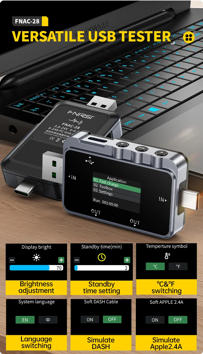 FNIRSI FNB58 FNAC-28USB Tester Typ-C Voltmeter Amperemeter Schnellladungsprotokoll-Trigger Wellenform-Kapazitäts-Powerbank-Messgerät – Detail 21
