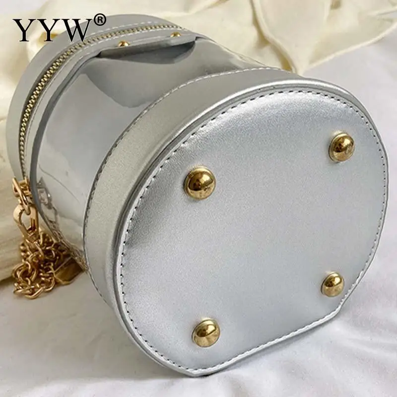 Fashion PVC Transparent Round Handbag for Women Soft Leather Zipper Large Capacity Girl Summer Tote Bag Single Shoulder Satchels