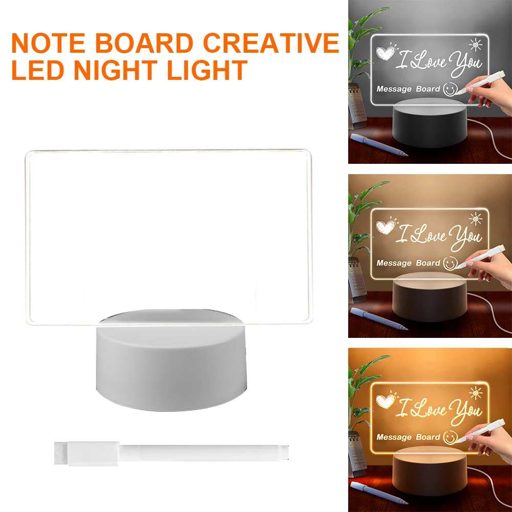 Transparent Luminous LED Night Lights USB Luminous Acrylic Night Light Erasable Write Message Board Calendar Desktop Ornaments