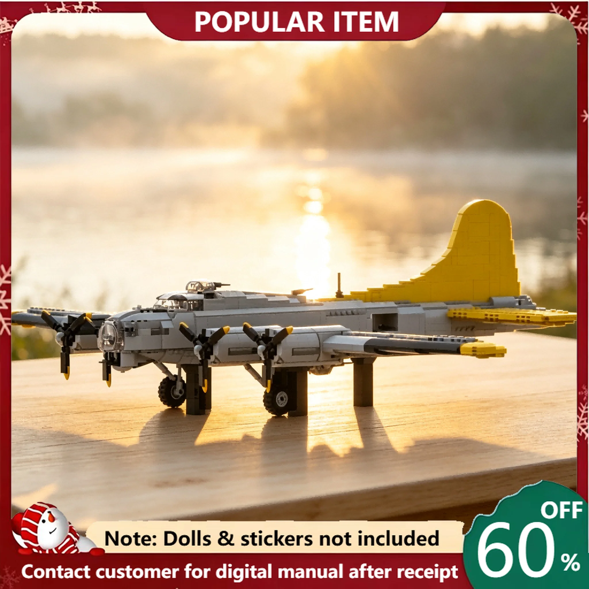 3385PCS MOC Classic Four Propeller Airplane Building Blocks Vintage Heavy Aviation Model DIY Assembly Bricks Display Ornament