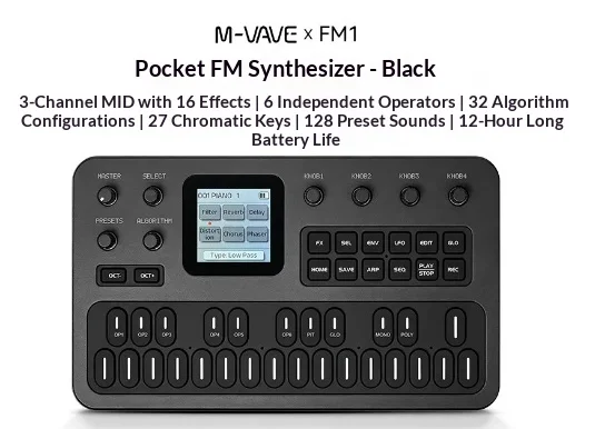 M-Vave Fm-1 Effectpedaal Draagbare Fm1 Bluetooth Synthesizer 12 uur Batterij 6-Operator Speaker Midi 32-Algorithm 128 Presets Ingebouwd