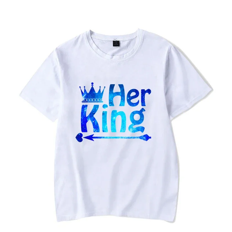 Chic Her King His Queen T Shirt for Couple Y2k Top Mens Tee Shirts Vintage Women Clothing Matching Couple Clothes Summer Tshirt