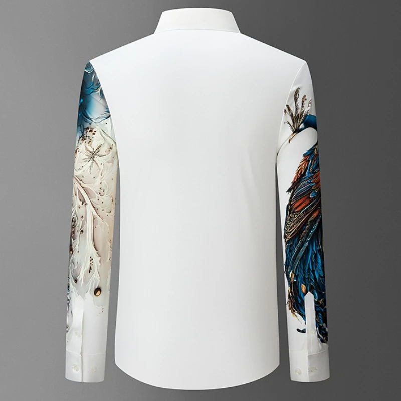 Heavy Duty Rhinestone Long Sleeved Shirt for Men Luxury Casual Business Dress Shirts Stage Celebrity Banquet Party Shirt 2025