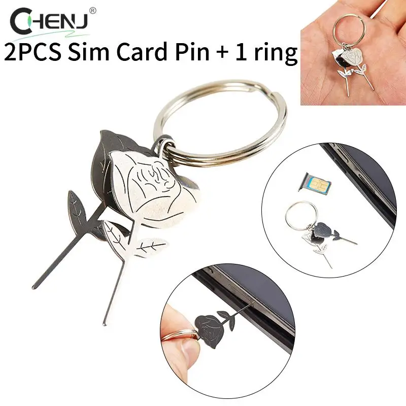 New 2Pcs/Set Rose Shape Stainless Steel Needle For Smartphone Sim Card Tray Removal Eject Pin Key Tool Universal Thimble