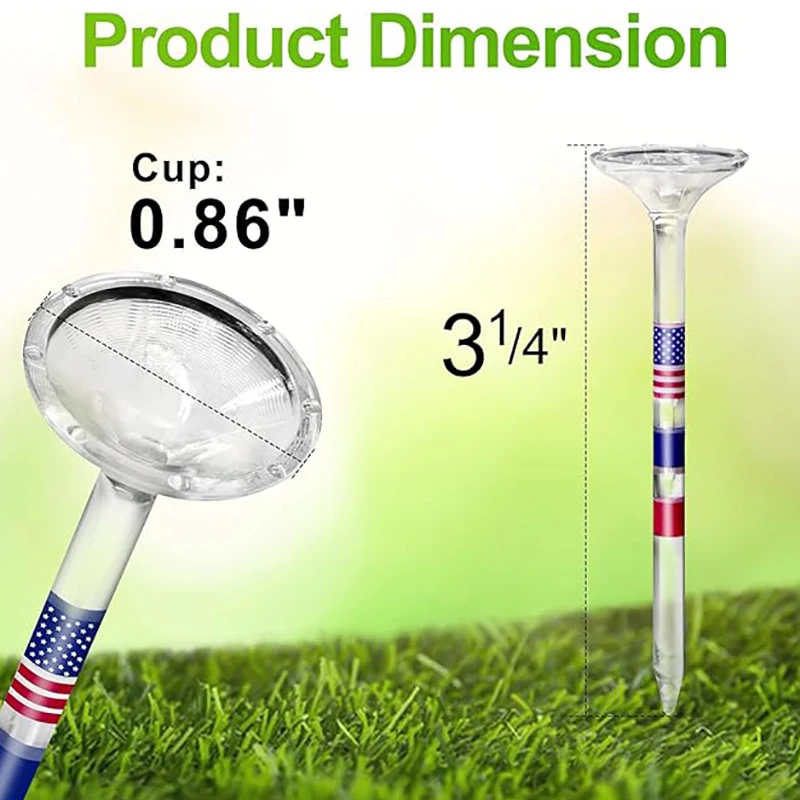 

10pcs Golf Tees 83mm Transparent Golf Balls Accessories 3-1/4 Inch Transparent USA Flag Reduces Friction and Side Spin Golf tee