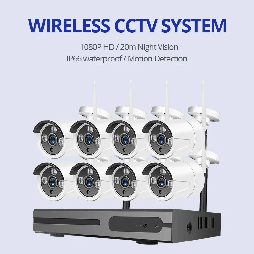 H.265 8CH 1080P طقم NVR لاسلكي CCTV مراقبة فيديو خارجية نظام كاميرا مراقبة للمنزل لاسلكي
