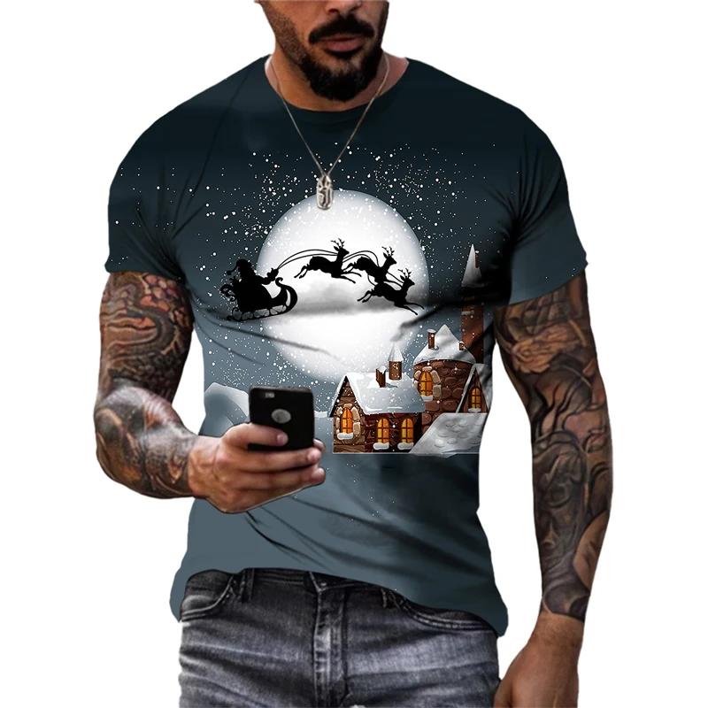 Fashion Trend 3D Christmas Apparel For Men Summer Printed Festive Atmosphere graphic t shirts Unisex O-neck Short Sleeve Tees