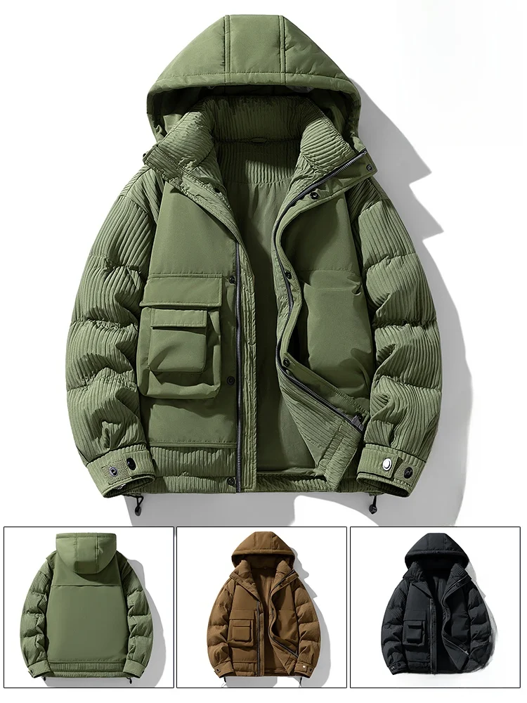 

Men's Thiened White Du down Jaet Hooded ort Workwear Coat Faion Urban Sle Polyester Fiber Youth Outerwear