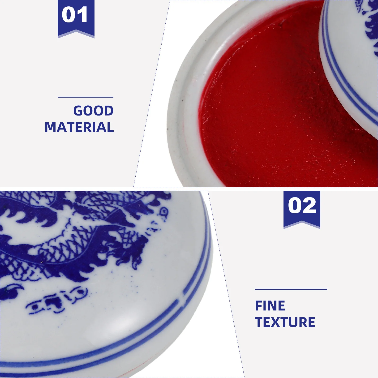 แผ่นหมึกประดิษฐ์ตัวอักษรลายครามสีน้ำเงินและสีขาว การออกแบบที่ทนทานช่วยป้องกันการหก ใช้งานได้หลากหลายสำหรับผู้เริ่มต้นที่ชื่นชอบงานศิลปะ