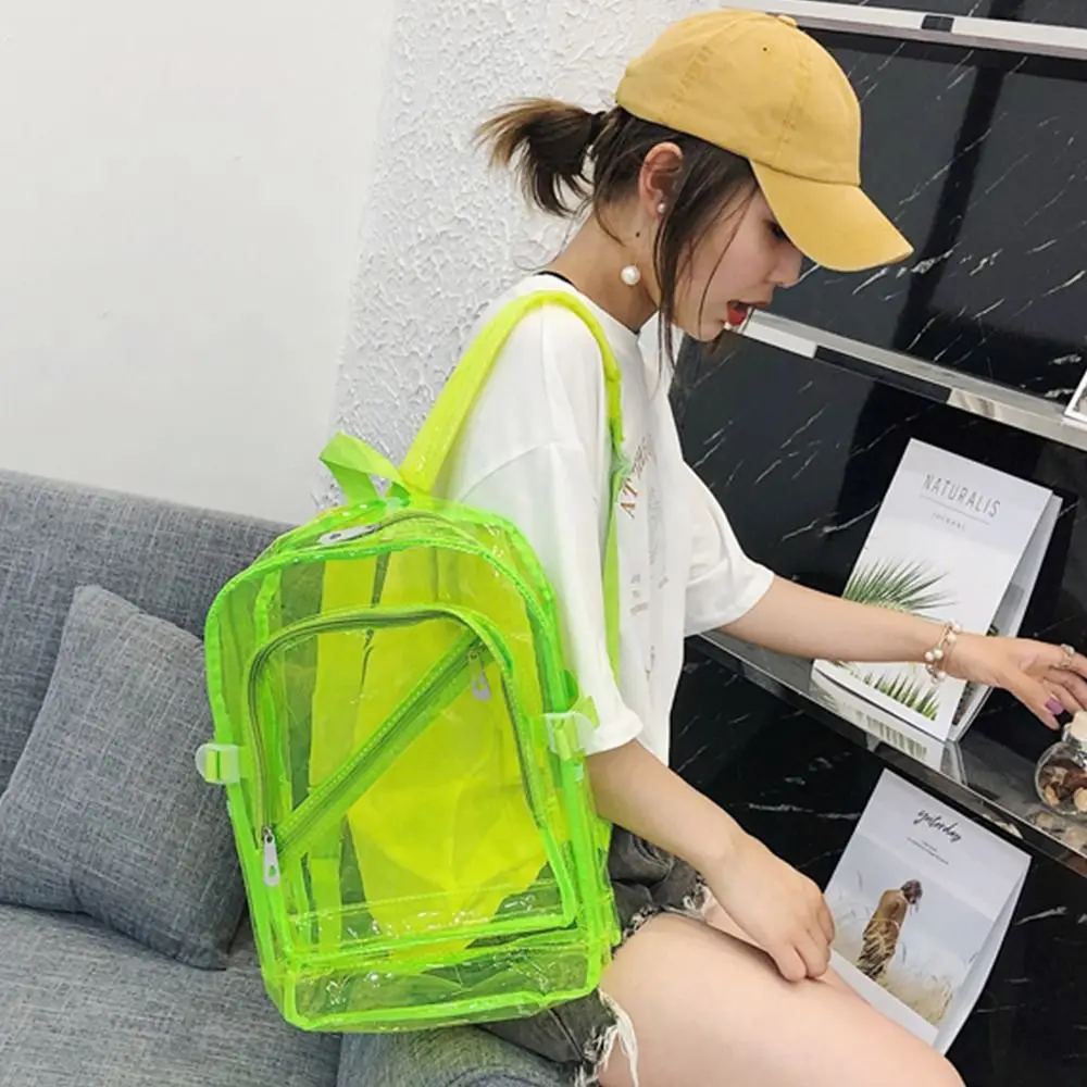 Korean Version Female Spring Summer Plastic School Bag Candy Color Transparent PVC Backpack Female Backpack Jelly School Bag