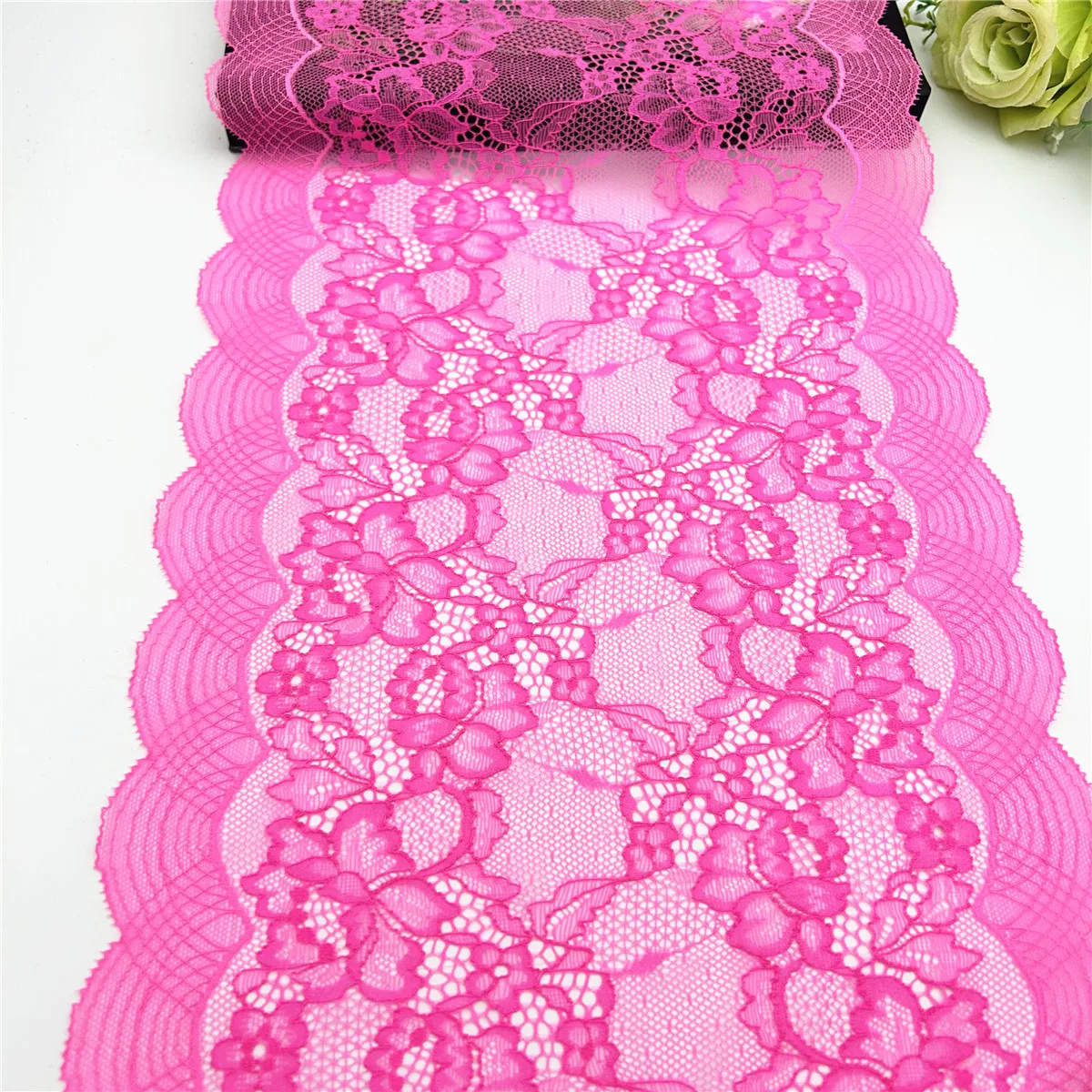 3y/Lot Width 25.50cm Neon Pink Floral Stretch Elastic Lace Trim Lingerie Sewing Craft DIY Apparel Fabric Lace Bikini Underware