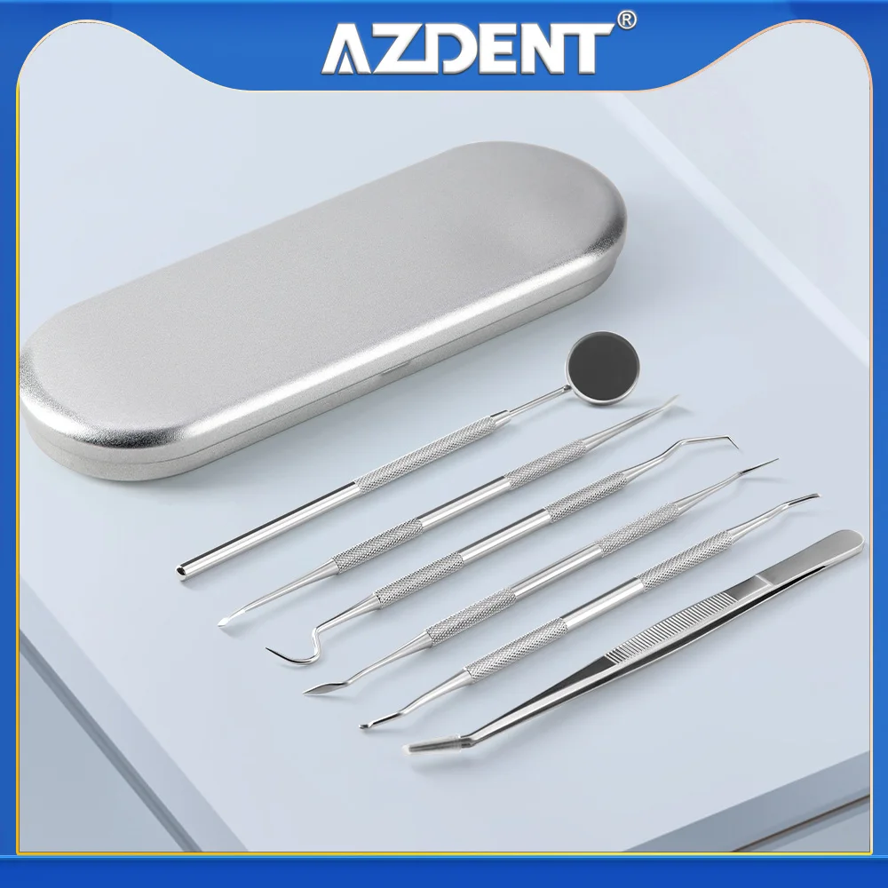 6pcs/Set Stainless Steel Dental Mirror Sickle Tartar Scaler Teeth Pick Spatula Tartar Tooth Cleaning