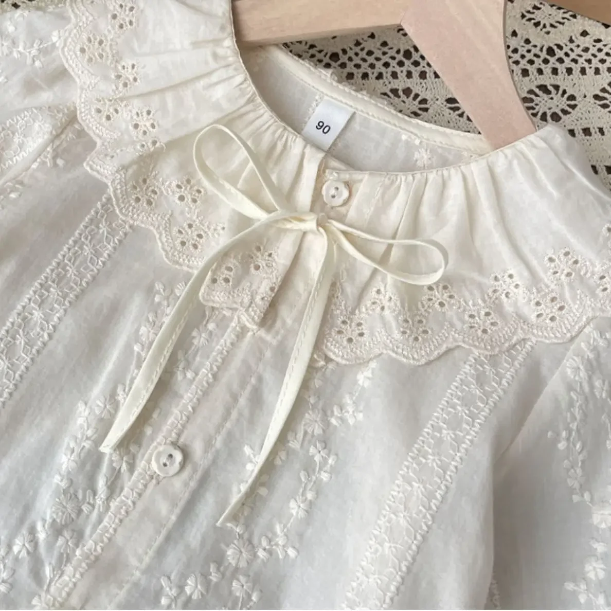 Girls Baby Kids Lace Lapel Shirt Bottom Shirt Princess Top Bow All-match Casual Baby Girl Top Solid Lace Pastorale Shirt