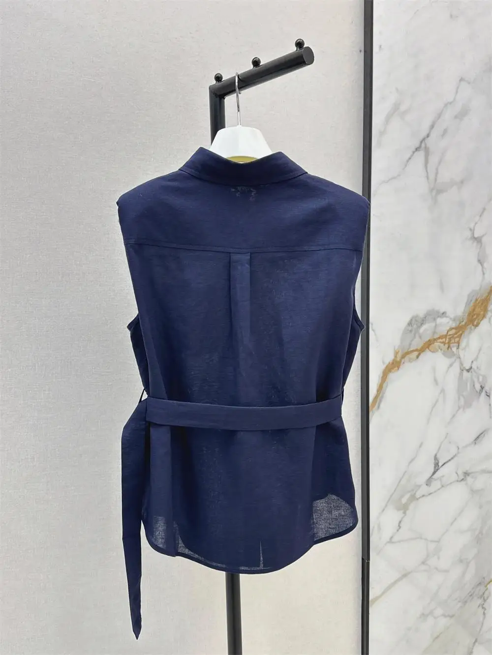 

Designer Brand Latest Models Dopamine Color Shoulder Pad Cotton Linen Tie Waist Sleeveless Shirt Premium Comfort Versatile