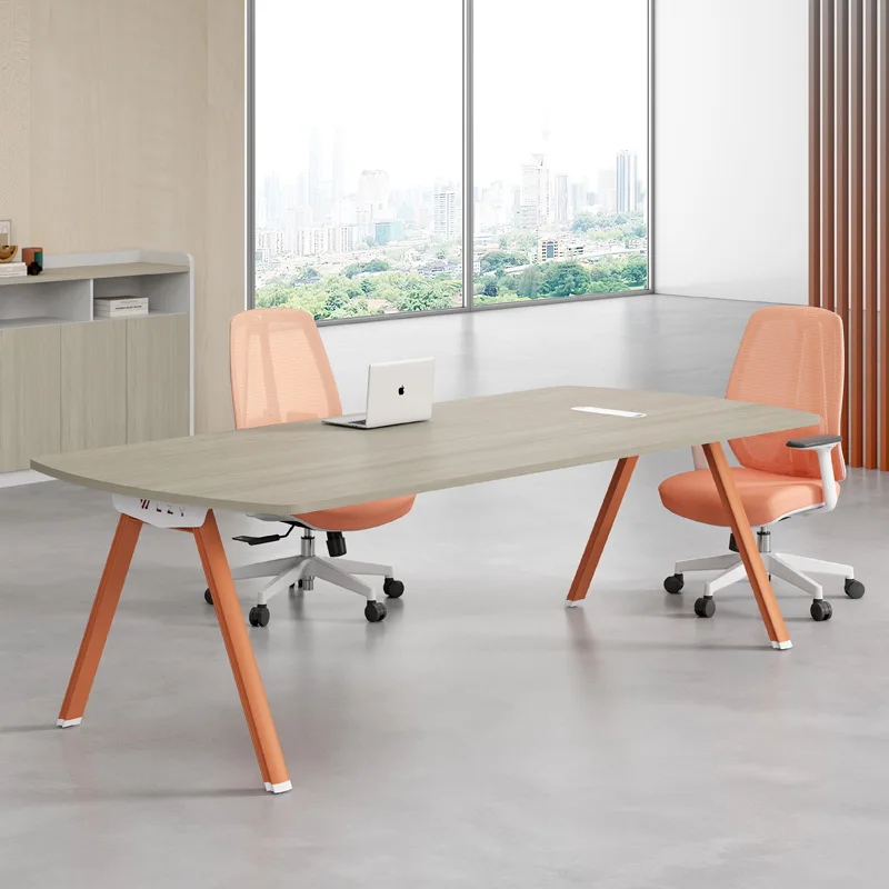 

Conference long large strip table and chair combination simple modern rectangular desk leather art reception