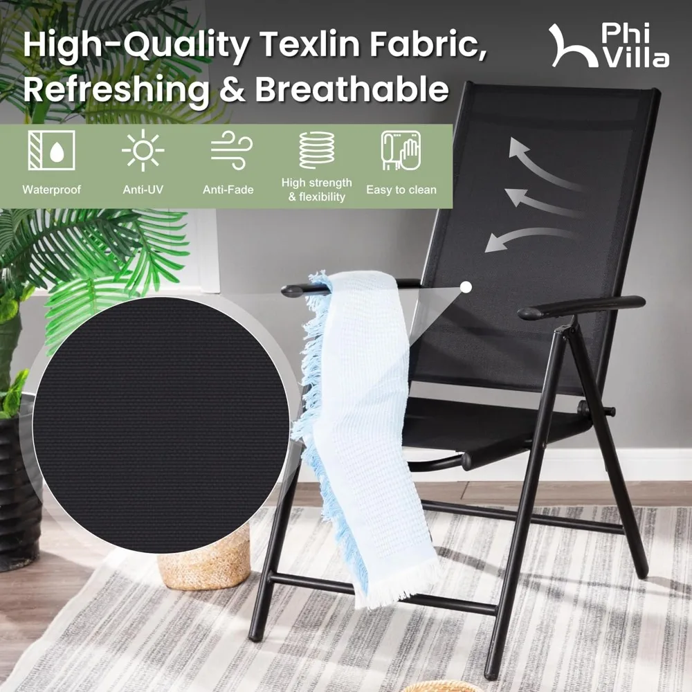 طقم طعام مكون من 9 قطع، طقم طعام خارجي لأثاث الفناء مع كراسي قابلة للطي محمولة قابلة للتعديل (أسود) وباي كبير #4