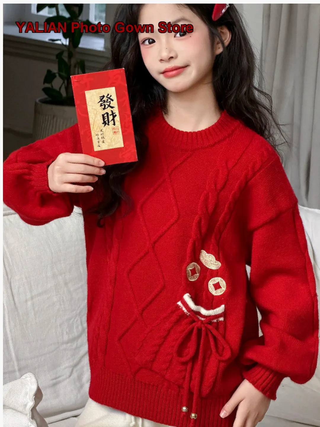 Girls Two-Piece Set Kids Winter Zodiac Year Dress Solid Color Fleece Lined Thickened Warm Ankle-Length Skirt Older Kids