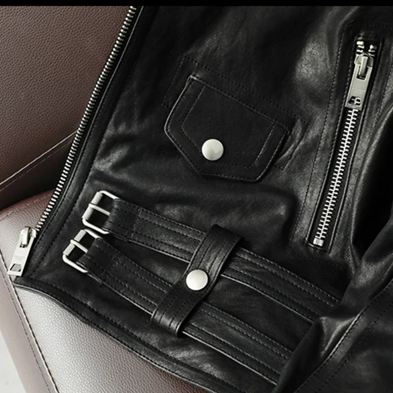 New Sheepskin Motorcycle Leather Jacket Genuine Leather Coat Men\'s Fashion Slim Lapel Jacket Autumn Genuine Leather Jacket