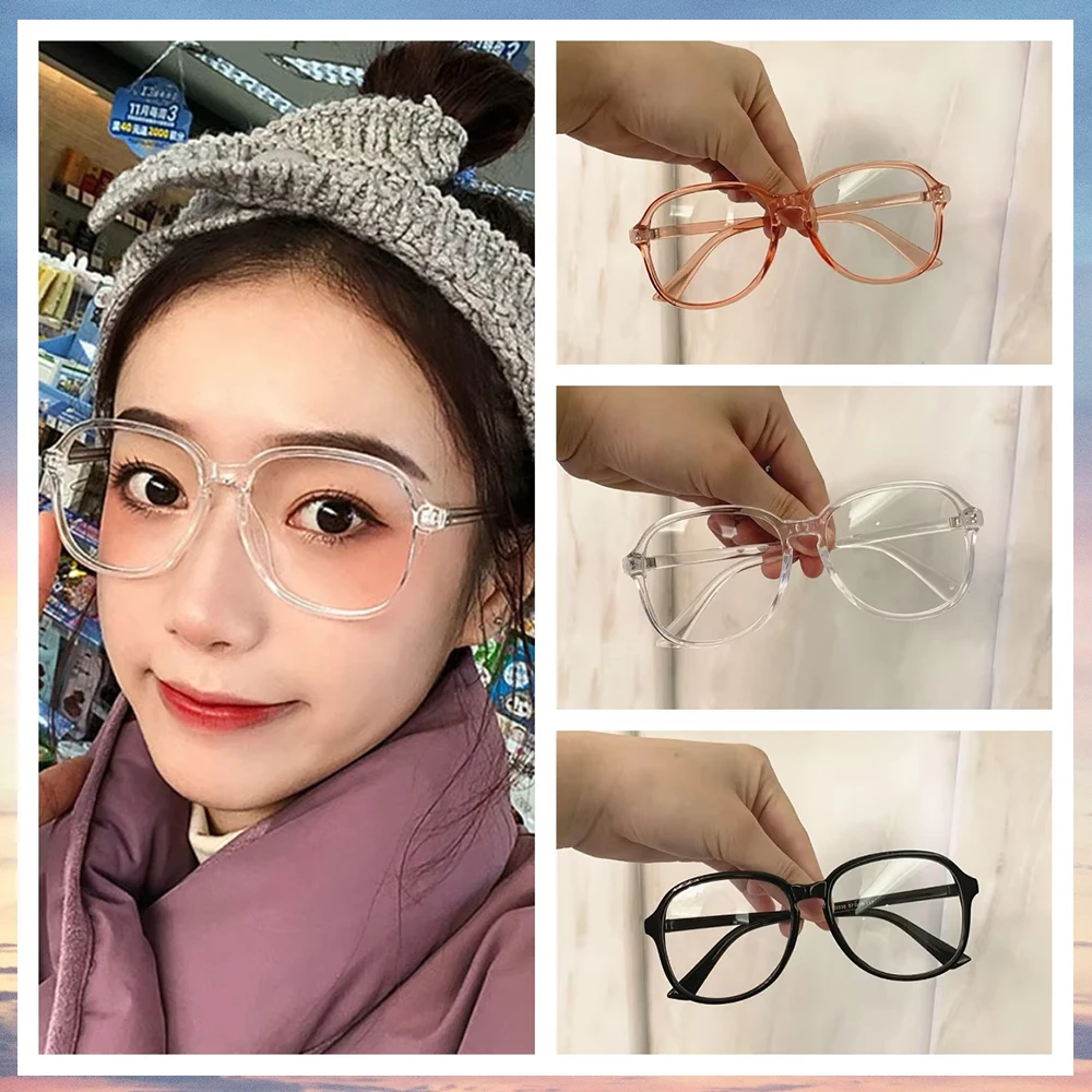 

Transparent Round Frame Computer Glasses Women Men Candy Color Large Frame Flat Lens Eyewear Computer Optical Spectacle Eyeglass