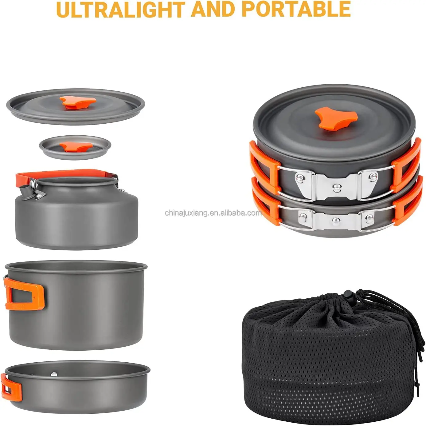 야외 캠핑 조리기구 휴대용 3개 세트 요리 냄비 1개 프라이팬 1개 가족용 주전자 1개 항공 Dluminum