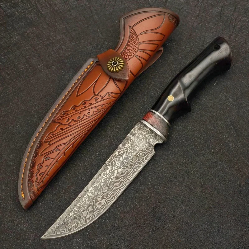 Damascus VG10 outdoor high hardness multifunctional portable wilderness survival collectible knife view 4