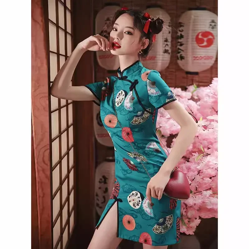 2024 Chinese Traditional Dress Cheongsams Women New Y2k High Street Personality Printed Improved Qipao ципао Vestidos Para Mujer