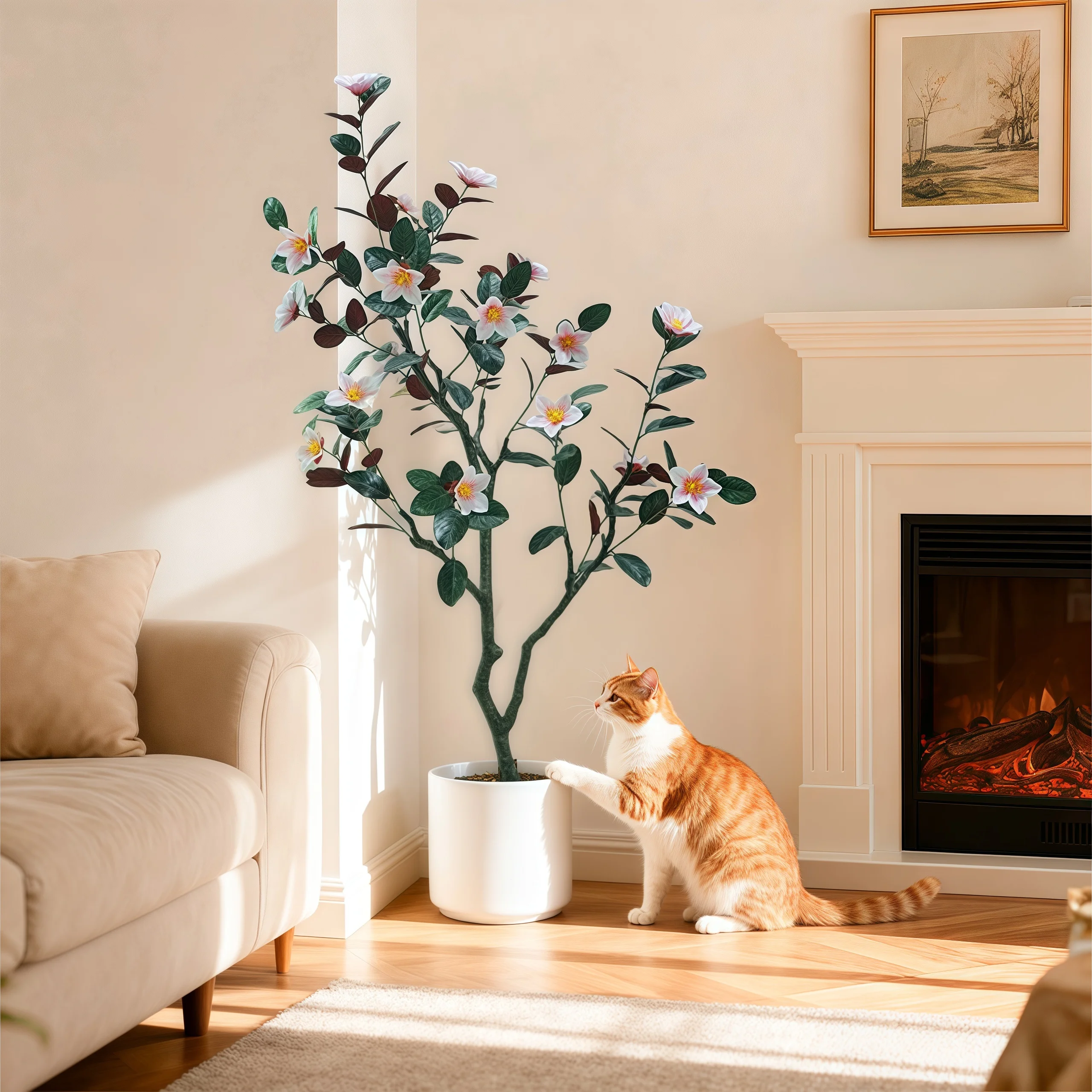 Artificial Magnolia Tree, Realistic Faux Plants In Pot With Blooming Flowers And Leaves For Garden Office Party Wedding Hotel