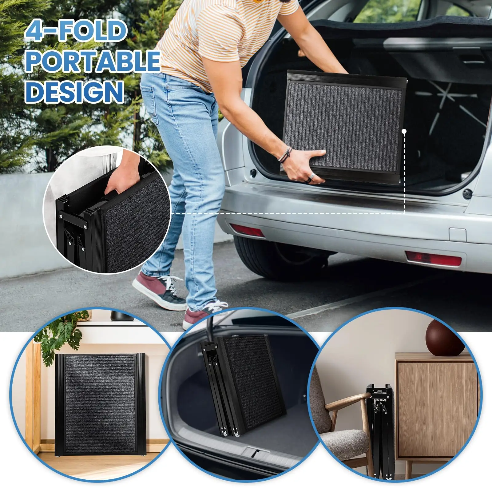 Portable Dog Ramp for Car Extra Long Folding Dog Ramp Anti-Slip Felt Surface Lightweight Pet Ramps for Large Dogs Up to 250LBS