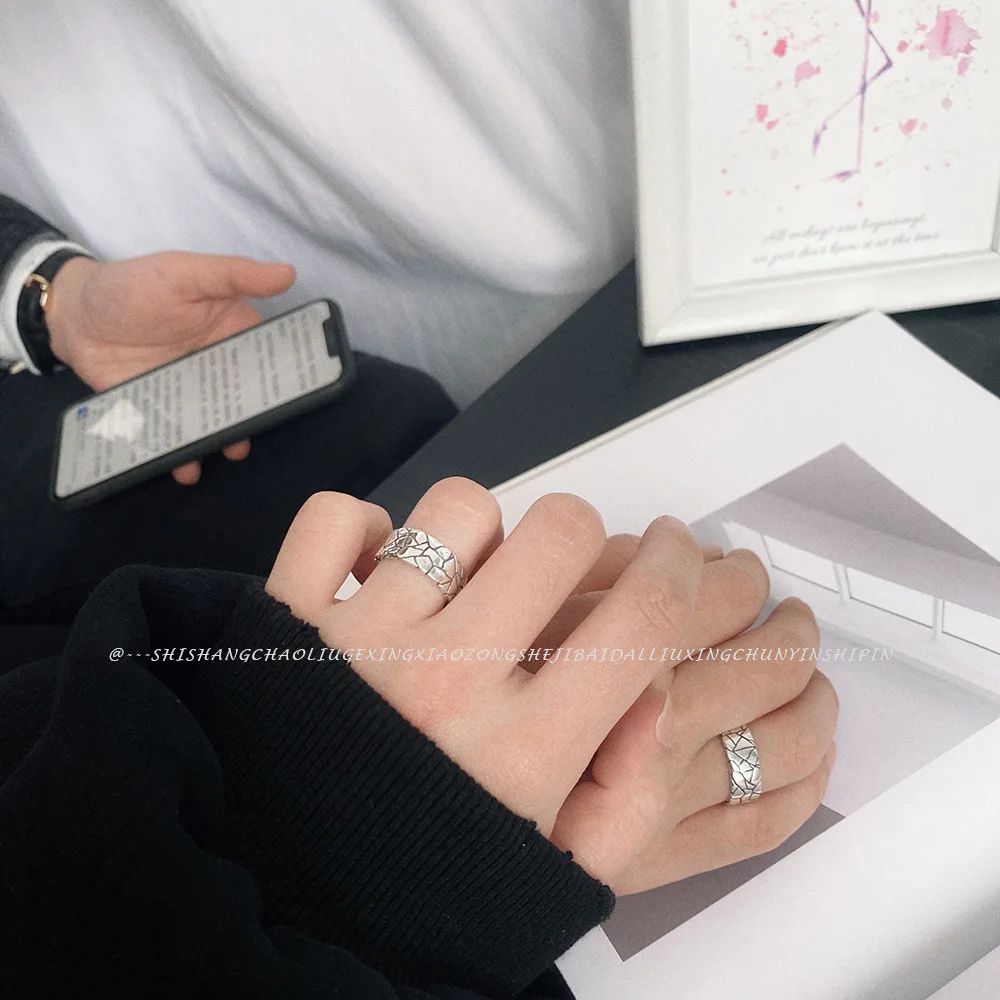 New Arrival! Vintage Wide Stone Pattern Ring for Women, with S925 Silver Band, Korean Style Fashion Jewelry