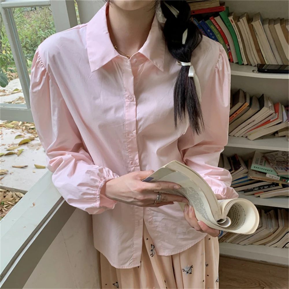 

PLAMTEE Pink Shirts Women Solid Gentle Office Lady Full Sleeve 2023 OL All Match Chic Normcore Work Wear Casual Slim Spring