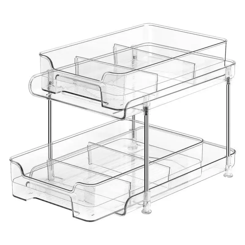 2 Tier Pull-Out Home Organizers  With Dividers Stainless Steel Bathroom Toothbrush Holder Cosmetics Countertops Storage Rack